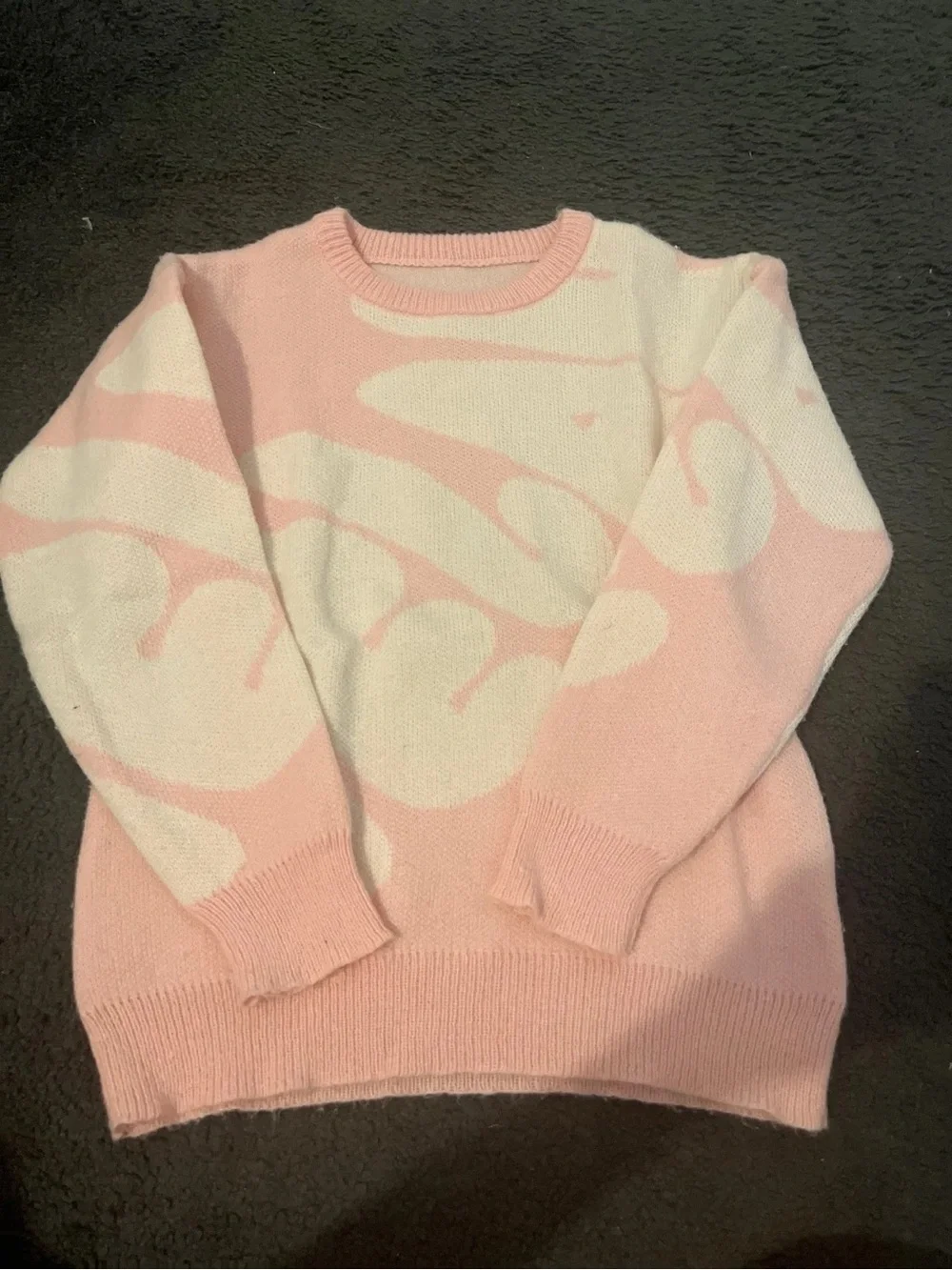 Soft Pink Crewneck Sweater with White Accent
